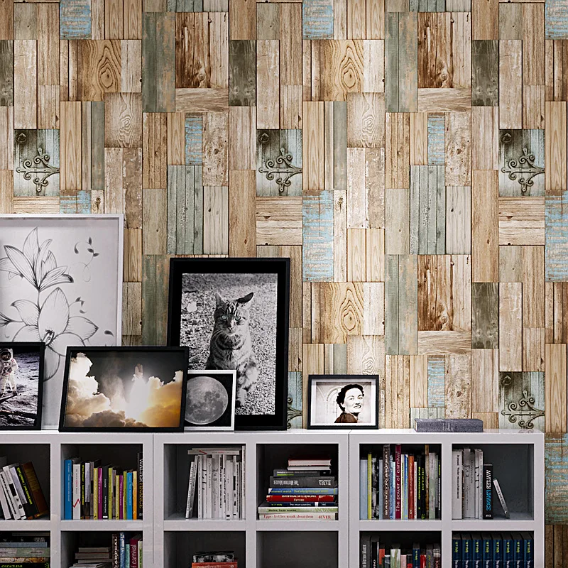 Retro 3D Stereo Imitation Wood Grain Mottled Wallpaper Restaurant Cafe Bar Personality Color Wood Board Wallpaper