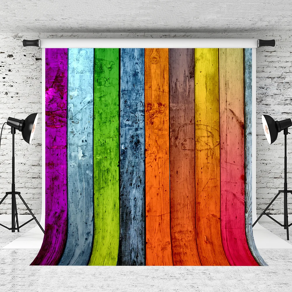 

VinylBDS 5X7FT Colorful Wood Photography Backdrops Vintage Wood Can Be Washed For Anybody Backdrops Photo Studio NTZC-042