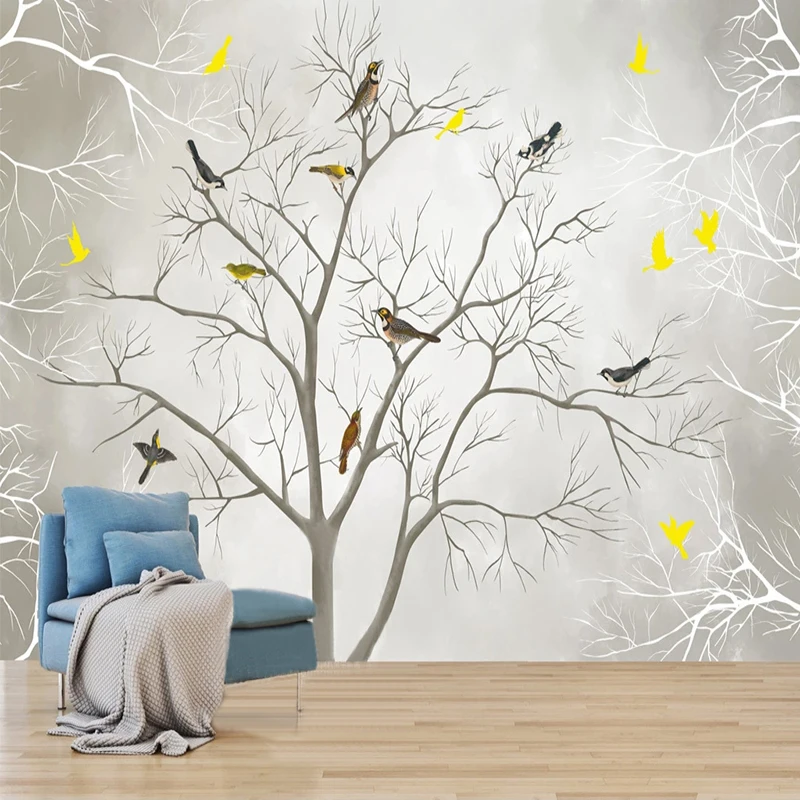 

Custom Mural Wallpaper 3D Tree Forest Bird Modern Living Room Bedroom Home Decor Wall Sticker Self-Adhesive Papel De Parede обои