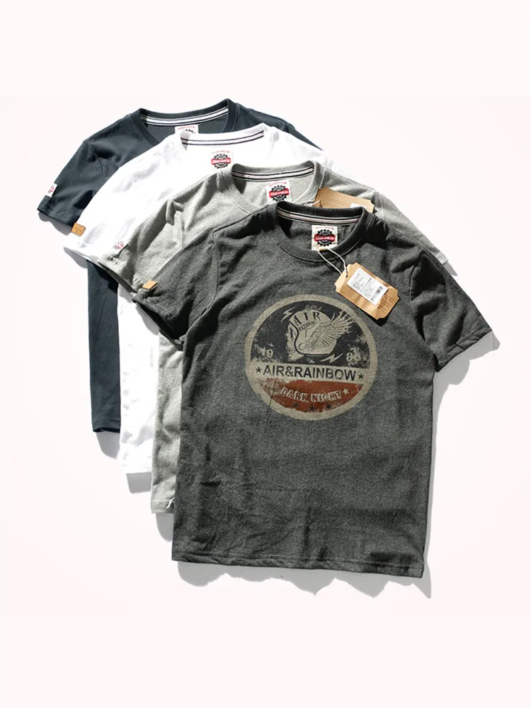 Summer New Short Sleeve O-neck Printed T-shirt Men\'s Fashion 100% Cotton Washed Old Loose Brushed Fabric Large Size Casual Tops
