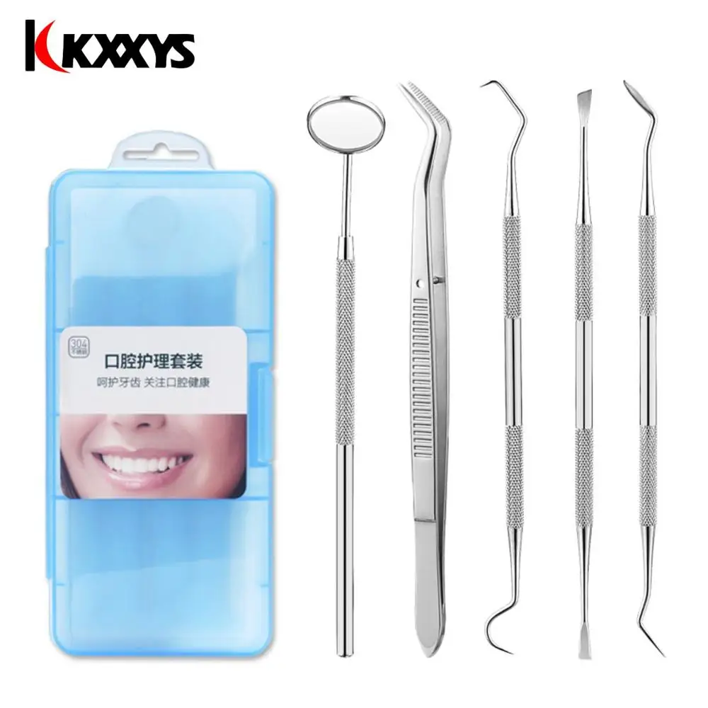 

Oral Hygiene Care Tools 5Pcs/Set Stainless Steel Tartar Remover Teeth Whitening Cleaning Kit With Box Teeth Clean Kit