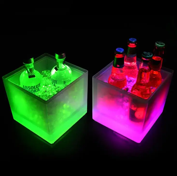 3500ml Rectangle LED Light Ice Buckets Luminous Double Layer Square Bucket Plastic Non Toxic Waterproof Kitchen Bar Tools SN225