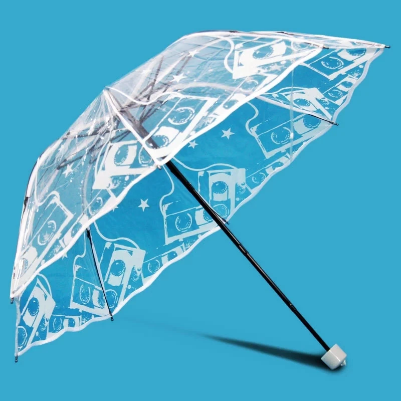 Transparent Fold PVC Clear Flower Printed Women Rainy Umbrellas White Rose Cherry Wedding Umbrella Outdoor Waterproof Parasol