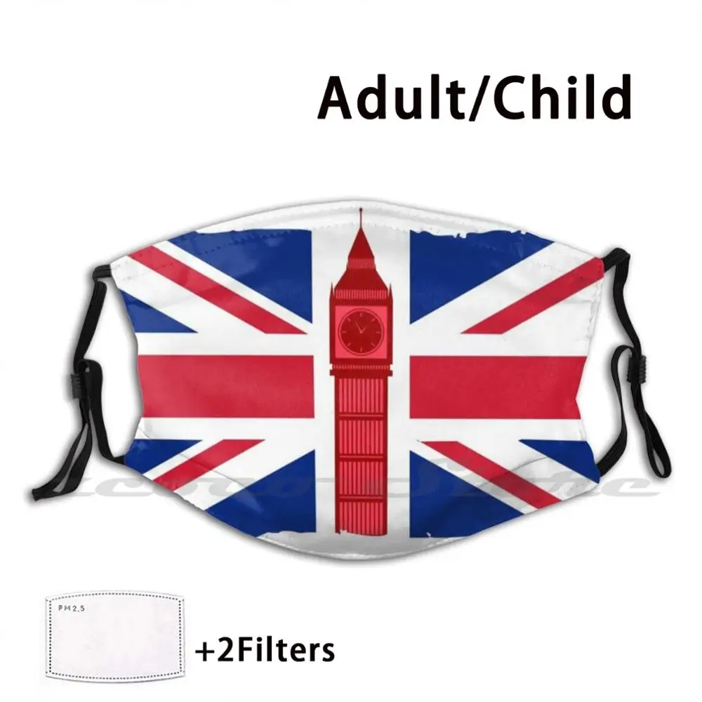 Big Ben Flag Washable Trending Customized Pm2.5 Filter Mask London England United Kingdom Big Ben Thames Westminster Abbey Rain