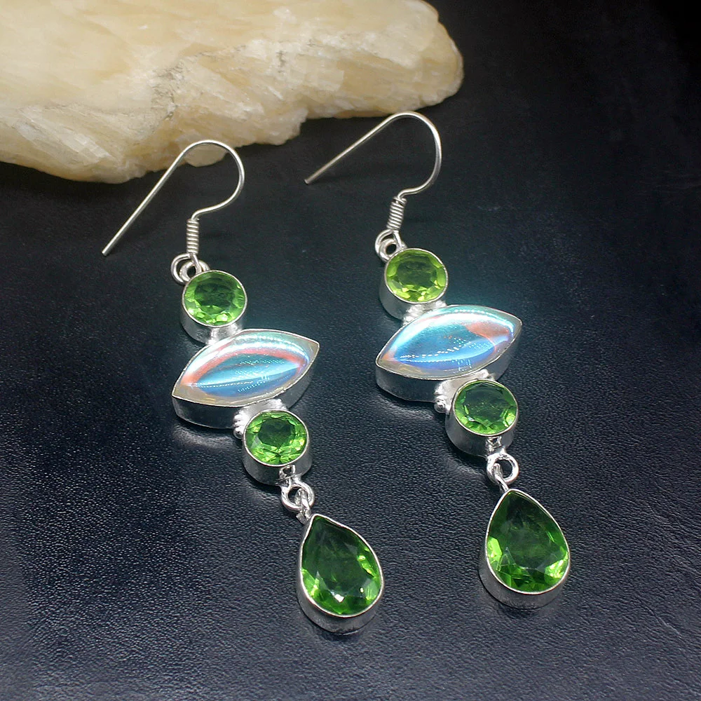 

Gemstonefactory Big Promotion Unique 925 Silver Colorful Topaz Green Peridot Women Ladies Gifts Dangle Drop Earrings 20212082