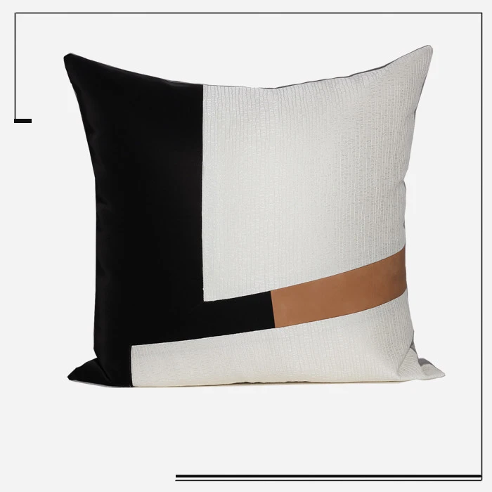 

Modern Minimalist Model Room Orange Black And White Stitching Pillowcase Light Luxury Living Room Sofa Square Cushion Cover