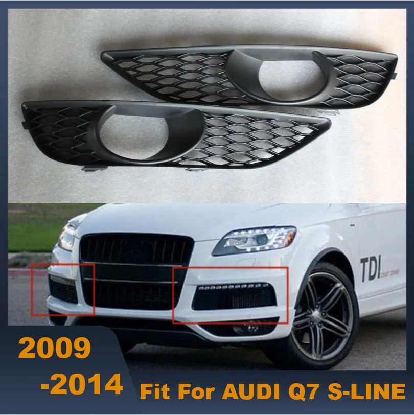 High Quality 2PCs ABS Car Left/Right Front Bumper Fog Light Lamp Racing Grille Grill Cover Hood For AUDI Q7 S LINE N/S 2009-2014