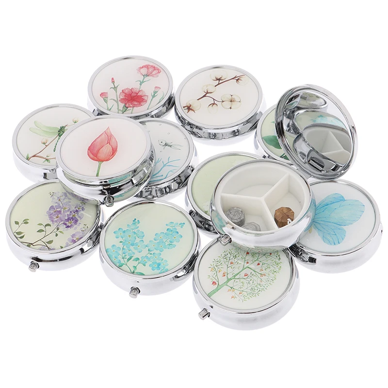 1PCS Portable Pill Box Metal Pill Cutte Medicine Organizer Makeup Storage Container Folding Pill Case