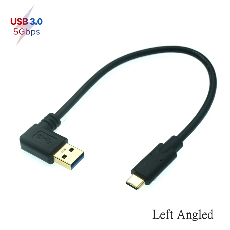 Gold Plated USB 3.0 Type-A 90° Angle Left Right Up Down Male To USB3.1 Type-C Male USB Data Sync & Charge Cable Connector 0.25m