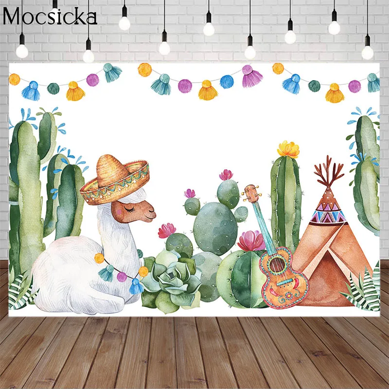 Mocsicka Alpaca Cactus Birthday Background Child Portrait Photo Custom Content Party Decoration Props Backdrop For Photography