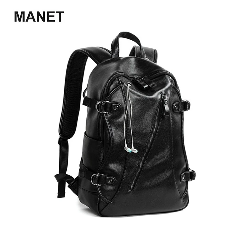 

MANET USB Charge Men's Backpack Wear-resistant School Backpack Large Capacity Leather Travel Bag Vintage Laptop Pack Aesthetic