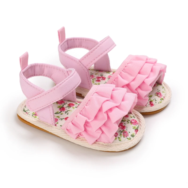 Newborn Baby Shoes Girls Canvas Sandals Summer Soft Rubber Sole Non-Slip Toddler Shoes First Walker Walking Shoes