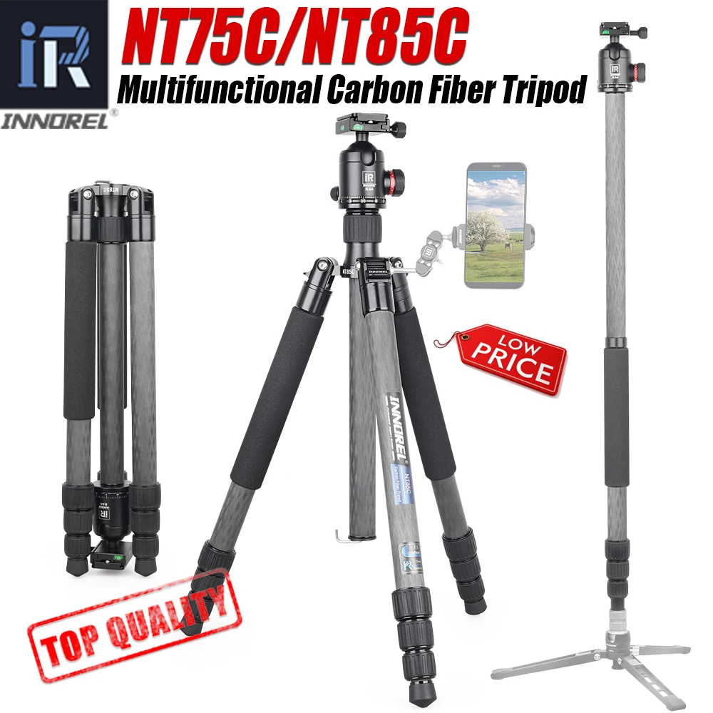 

NT75C/NT85C Professional Carbon Fiber Tripod Monopod with Short Center Column Panoramic Tripod BallHead For Digital Dslr Camera