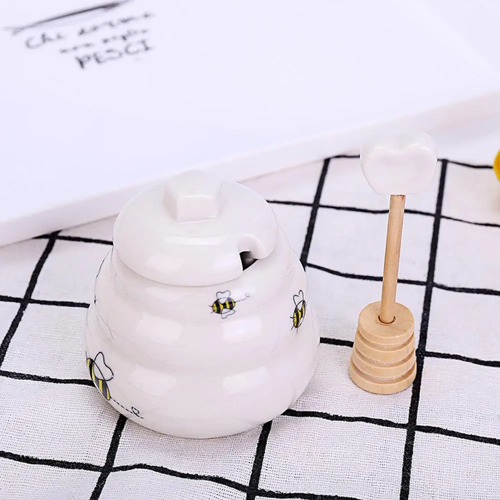 Kitchen Jar Honey Pot Mini Ceramic Honey Pot with Dipper Giftable Beehive Honey Pot Small Honey Pot Honey Sugar Dispenser