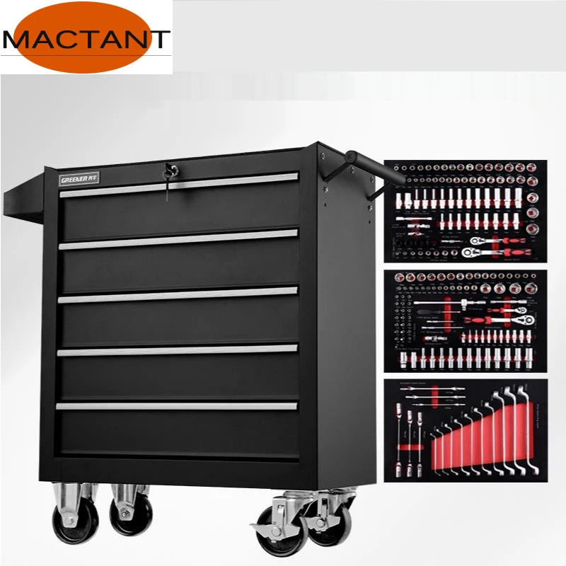 MACTANT 5 Drawer Storage Tool Box Trolley Workshop Hardware Mobile Multi-Functional Auto Car Repair Maintenance Toolkit Cabinet