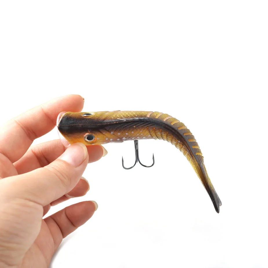 TOMA-Señuelos de Pesca de plástico suave, 110mm, 17g, pececillos, ojos 3D, simulación de cola de silicona Artificial, señuelo de Pesca de Mar, cebo suave para Lucio grande