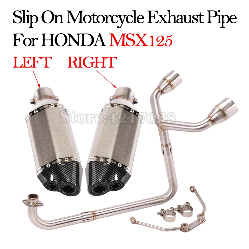 Full System Double Hole Motorcycle Exhaust Escape Moto Modified Muffler 51mm Front Middle Link Pipe For Honda MSX125 MSX 125