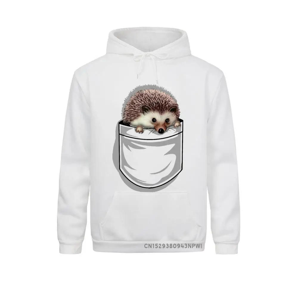 New Men Hoodie Super Cute Pocket Hedgehog Print Hoodie Funny Cartoon Design Guys White Casual Hoody Man Coats