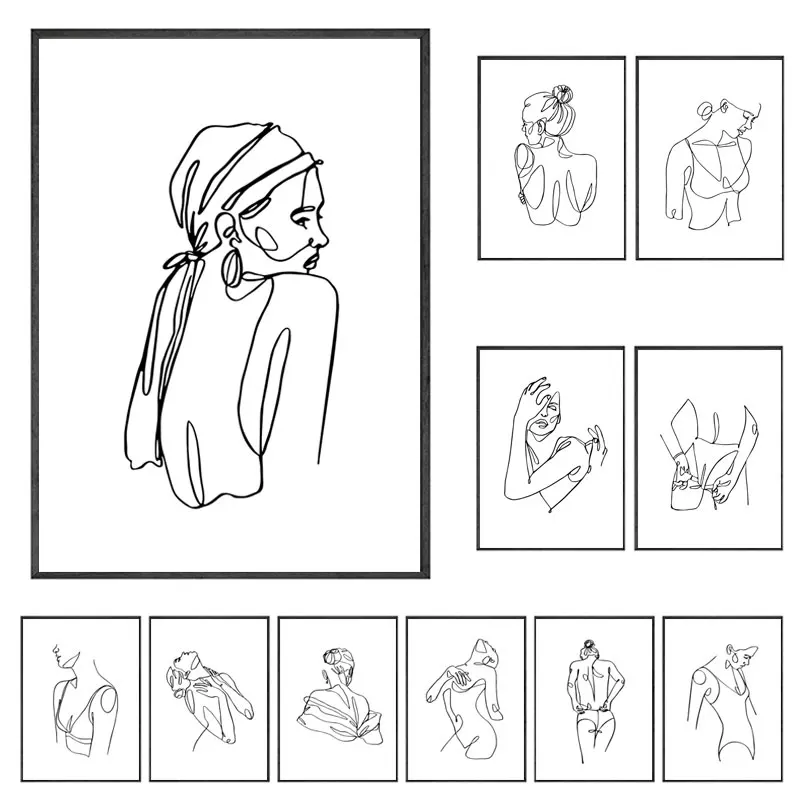 Abstract Line Girl Wall Bedroom Wall Decoration Poster Minimalist Wall Art Canvas Painting for Livingroom Poster Aesthetic Decor