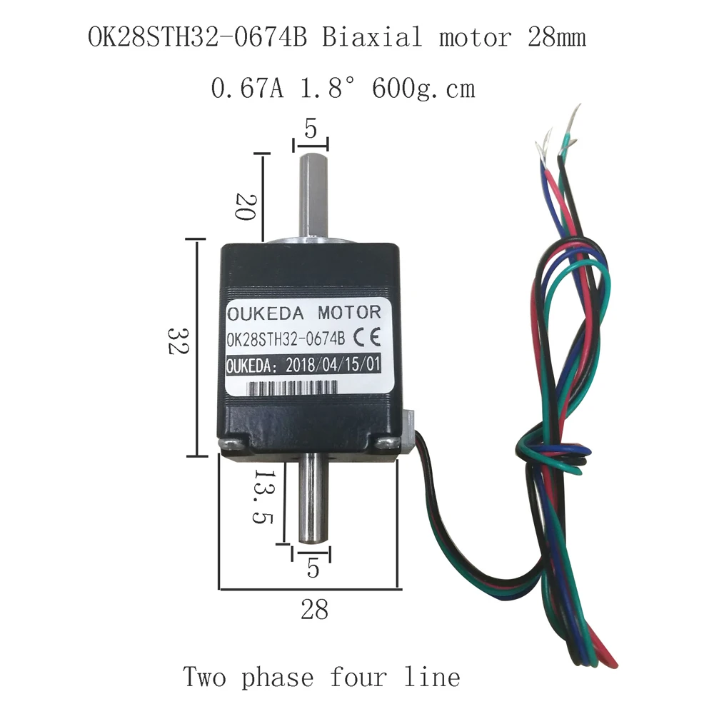 28BYGH32 2-phase 20mm*28mm*32mm NEMA11 Double Shaft Stepper Motor 0.67A 6N.cm 600g.cm Biaxial Stepping Motor 28STH32-0674B