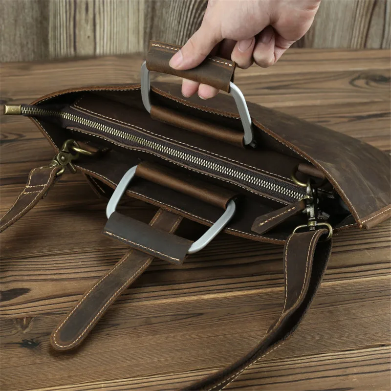 Nesitu High Quality Vintage Brown Black Genuine Leather A4 Office Men Briefcase Shoulder Messenger Bag Male Portfolio M1823