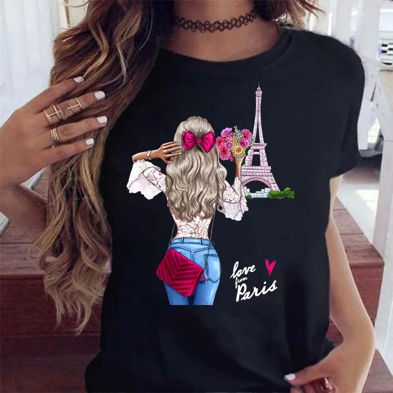 Koszulka damska Moda Casual Kobieca koszulka z nadrukiem Luźne damskie topy z dekoltem Harajuku 90s Girls Kawaii T Shirt Koreański styl Odzież