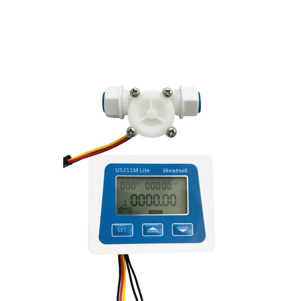 US211M Lite Portable Digital Flow Meter & USN-HS06PE Hall Sensor Turbine meter 0.3-3.0L/min For 4*6 PE pipe Saier iSentrol