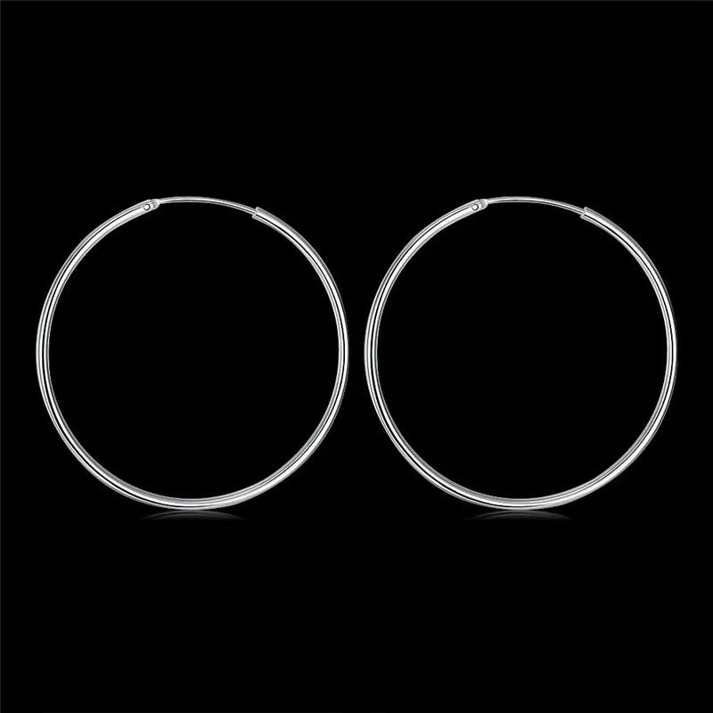 100% Pure 925 Sterling Silver Hoop Earrings For Women 50mm 60mm Round Circle Loop Simple Woman Silver Hoop Earrings