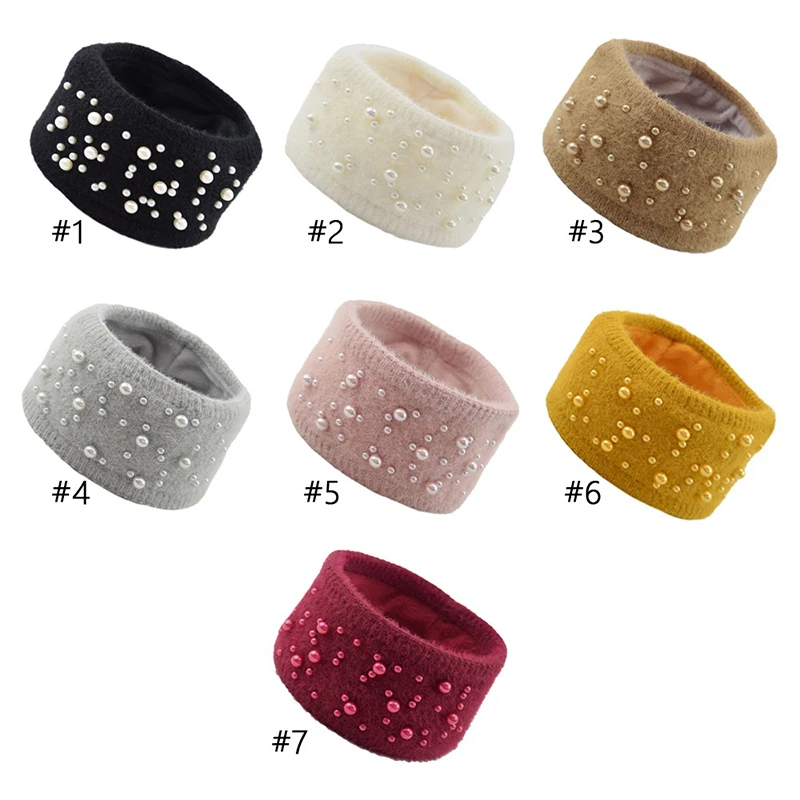 Winter Warm Knitted Headband Pearl Hairbands Wool Turban Women Elastic Hairbands Crochet Headwrap Fashion Girls Hair Accessories