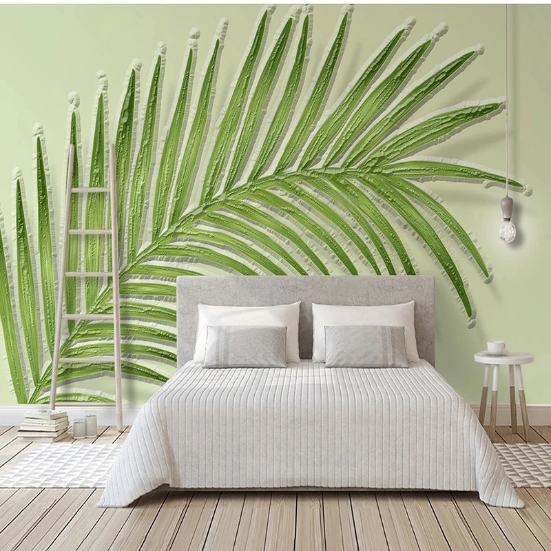 

3D Wallpaper Fresh Hand Painted Tropical Plant Leaf Relief Covering For Living Room Bedroom Backdrop Home Decor Papel De Parede