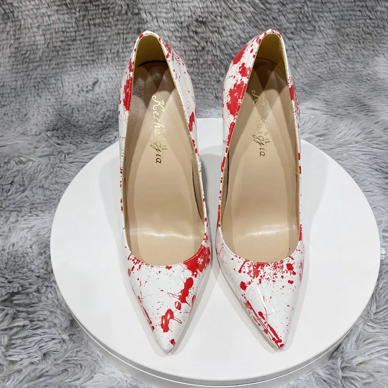 12cm red graffiti high heels Women's high heels, white 10cm high heels graffiti shoes, women's high heels, large wedding shoes 4