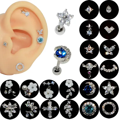 1pcs Surgical Steel Colorful Zircon Ear Studs Cartilage Helix Lobe Conch Piercing Earrings Fashion Nose Body Piercing Jewelry