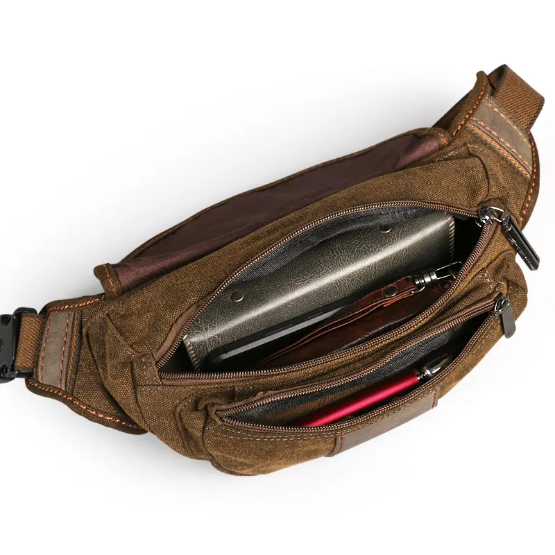 Ruil Retro Men Waist Pouch Wear Resistant Canvas Travel Phone Bag High-Quality Toolkit Vintage Package