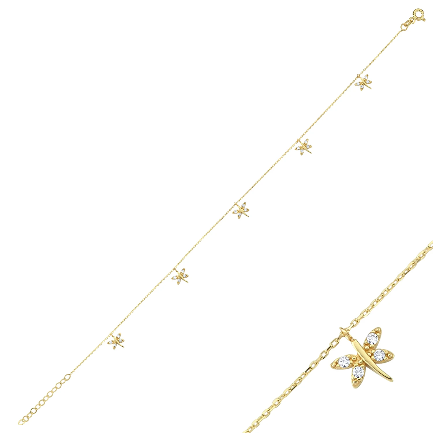 14K Real Gold Adjustable Dragonfly Anklet