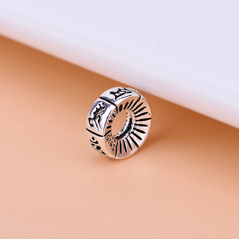 100% 925 silver Tibetan Six Words Spacers Sterling Buddhist OM Mantra Beads DIY Jewelry Findings Tibetan Mala\'s Spacers
