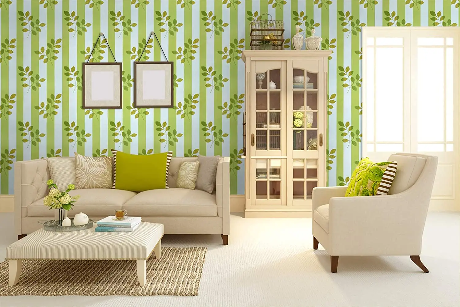 Green Leaf Peel and Stick Wallpaper Stripe Self Adhesive Wall Paper Removable PVC Waterproof Contact Paper for Home Decor