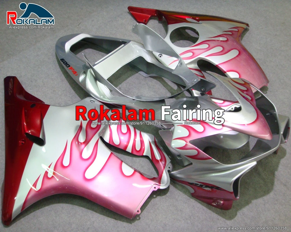 

ABS Bodywork For Honda F4i CBR600 2001 2002 2003 Red Flame Silver Motorbike Fairing Kit (Injection Molding)
