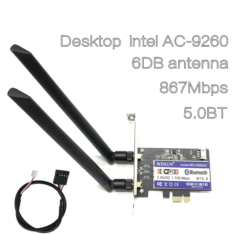 

Dual Band Desktop PCI-E 1X Wireless-AC 9260 9260NGW 802.11ac 5Ghz 1.73Gbps WiFi Bluetooth 5.0 Game Adapter for Windows 10