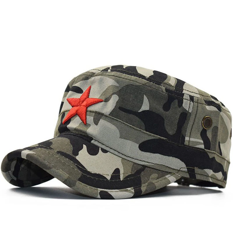 Simple Classic Camouflage Men Five stars 3D embroidery Military Caps Army Cadet Hats Cotton Adjustable Flat Top Patrol Cap