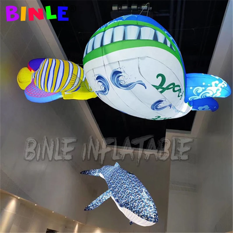 

Movie props hanging up inflatable Shark colorful inflatable Whale fish balloon with led lights for ceiling decoration