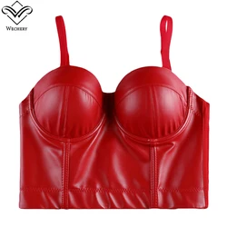 Wechery Crop Top Women Gothic Leather Camis Slim Fit Tops Sleeveless Straps Tank Top for Laides Black Red Women Clothes