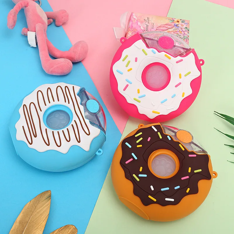 Cute 350ml Donuts Small Water Bottle for Kids Child Boys Girls Gift Plastic Cup Kettle with Straw Strap Silicone Protective case