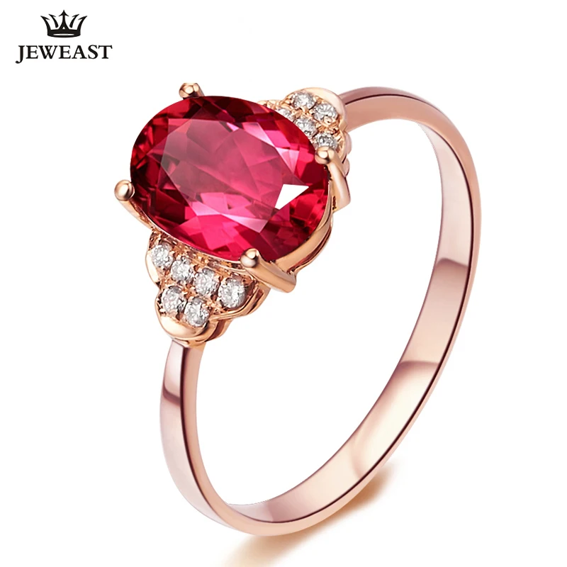 LSZB Natural Red tourmaline 18K Pure Gold 2023 New Hot Selling Top Ring Women Shape Ring  For Ladies  Woman Genuine Jewelry