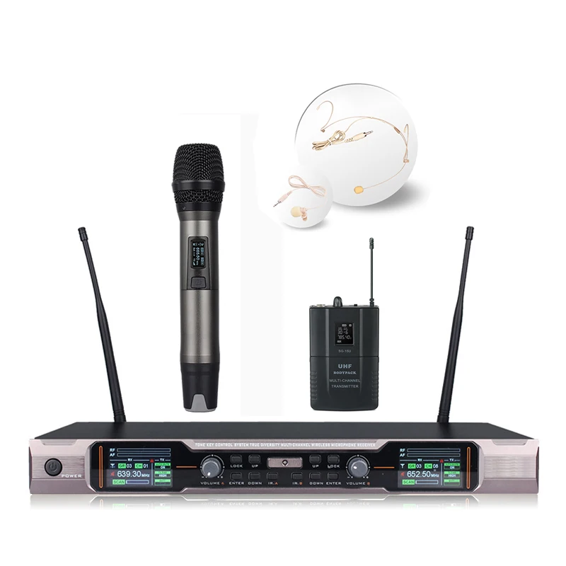 UHF Wireless Microphone 2 Channels Mic Professional For Stage DJ, Conference Meeting Room, Karaoke KTV