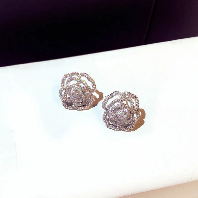 Fashion new product sweet full crystalline flower rose earrings female fashion elegant party gift