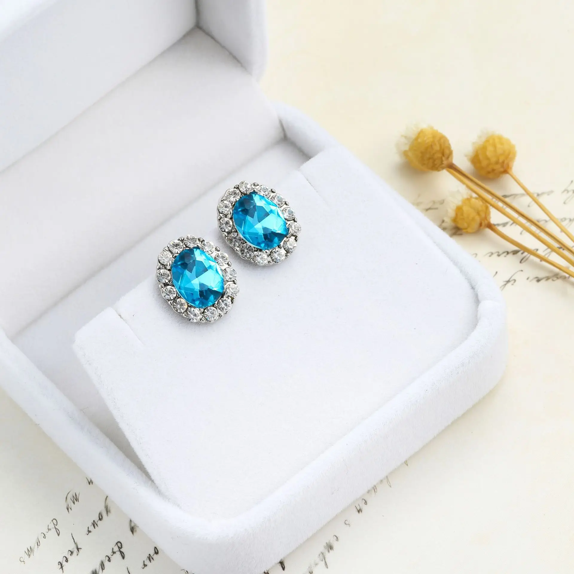 Fashion Luxury 925 Silver Needle Sea Blue Small Zircon Stud Earing Aquamarine Earrings For Women Christmas Gift Korean Jewelry