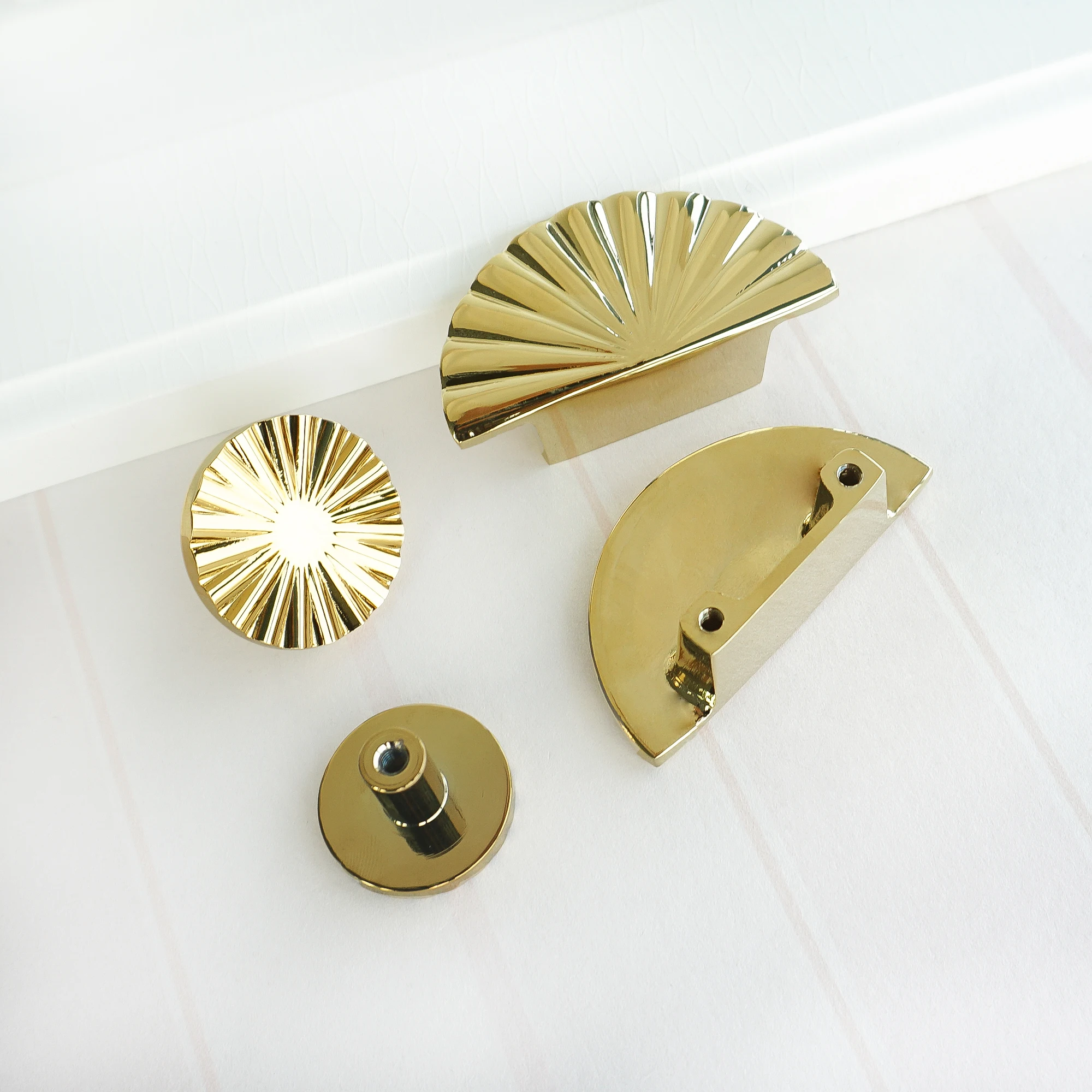 MFYS 1.26'' Semi-Circular Shape Cabinet Hardware Pulls Handles Brass Drawer Dresser Knob Pull Sector Wardrobe Cupboard Handle