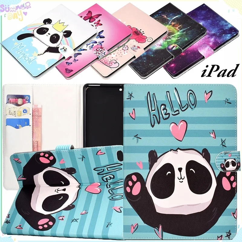 Fashion PU Leather Flip Stand with Card Slots Protector Case Cover for iPad Air Air 2 Case iPad 9.7 2017/2018 Cover