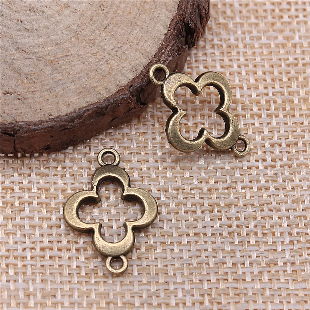 40pcs 21x15mm antique bronze Four-leaf clover connector charms diy retro jewelry fit Earring keychain hair card pendant