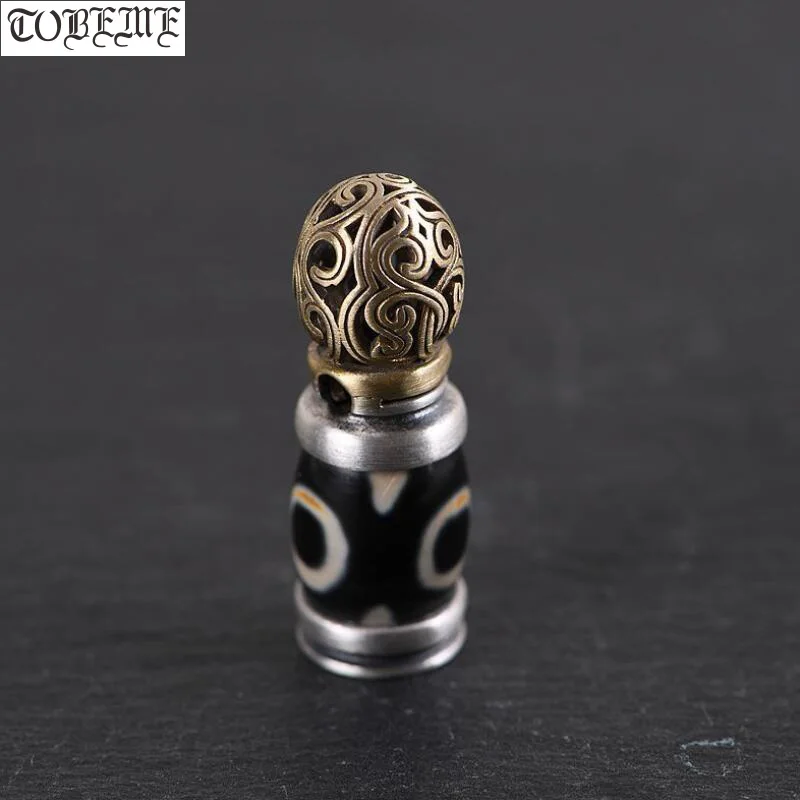 Handcrafted 925 Silver Tibetan DZI Seal Charm Sterling Silver Buddhist Mala's Amulet Buddhist Prayer Seal Bead Tibetan Seals